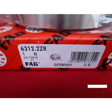 Fag 6312-2ZR, Single Row Radial Bearing (=2 SKF 2Z, NSK ZZ,NTN,Fafnir 312 KDD)