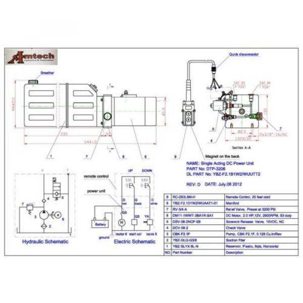 12V Single Acting Hydraulic Power unit, Dump Tipper Trailer, 6 Liter Steel Tank #2 image