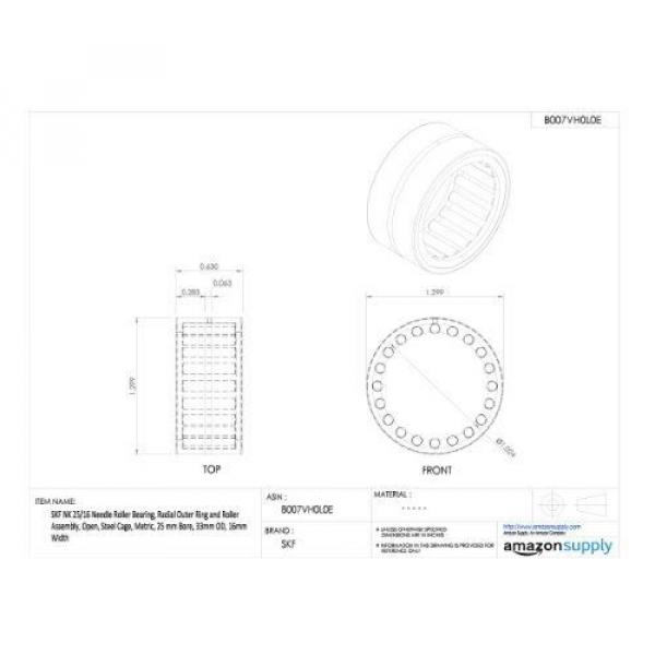 SKF NK 25/16 Needle Roller Bearing, Radial Outer Ring and Roller Assembly, Open, #2 image