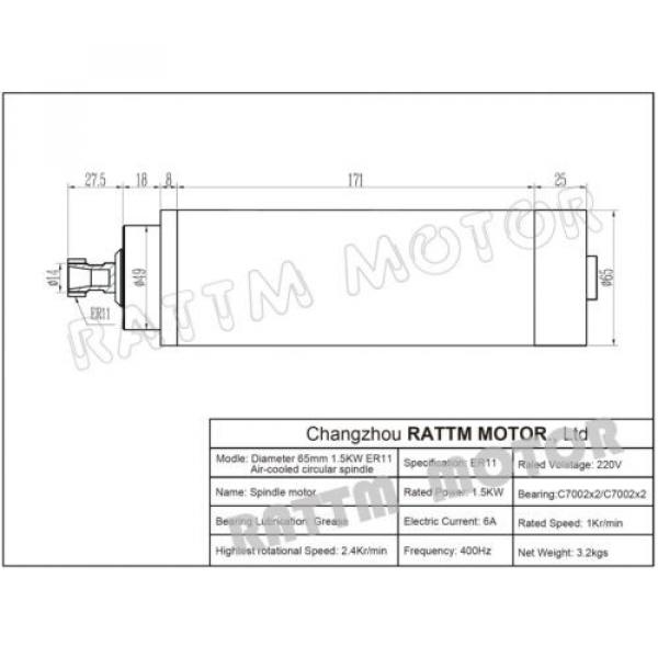 1.5KW Air-cooled ER11 65mm spindle motor 220V  4 bearing &amp; 1.5kw VFD 2HP 220V #2 image