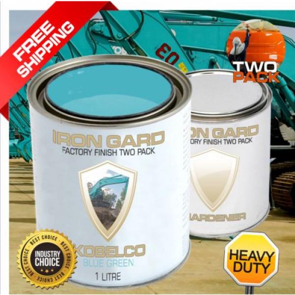 IRON GARD 1L Two Pack Paint KOBELCO BLUE GREEN Excavator Bucket Attach Skid Dig #1 image